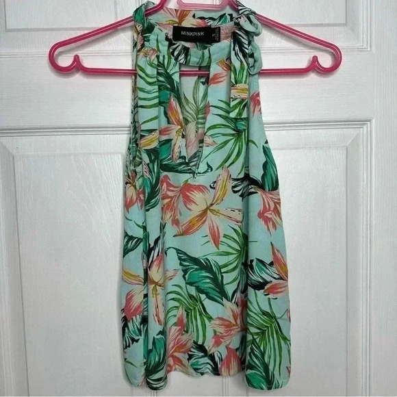 Minkpink  Sunshine Coast Floral Print Tie Neck Halter Swing Top Size Small - Picture 1 of 16